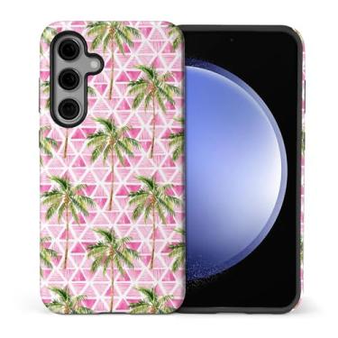 Imagem de MQJCYB Capa para Samsung Galaxy S25 FE, híbrida, resistente, 2 em 1, de corpo inteiro, resistente, à prova de choque, capa brilhante para Samsung Galaxy S25 FE palmeira rosa
