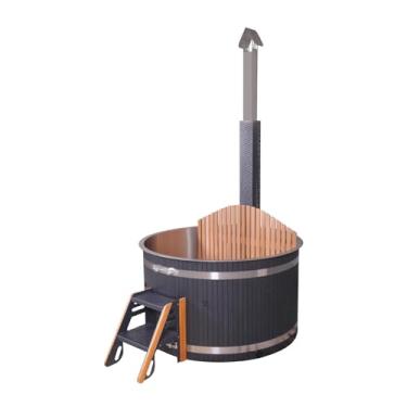 Imagem de OGOLOUG Banheira de imersão azul para uso externo, tanque interno de aço inoxidável 304, exterior de madeira composta, aquecedor embutido, tampa isolada, capacidade para 2 a 5 pessoas (A, Φ 203 cm ×