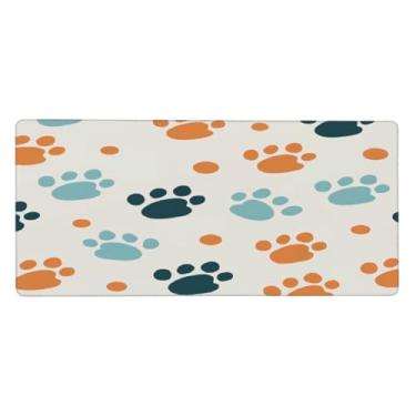 Imagem de Tapete de rato grande com pegadas de urso bonito à prova d'água para computador protetor de mesa estendido tapete de borracha antiderrapante para escritório, computador, teclado, laptop e mesa de casa