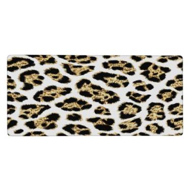 Imagem de Tapete de mouse grande preto dourado com estampa de leopardo à prova d'água para computador, tapete protetor de mesa estendido com base de borracha antiderrapante para escritório, computador, teclado