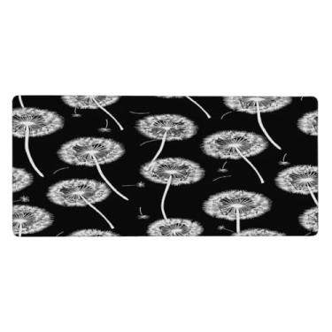 Imagem de Tapete de rato grande com estampa preta de dente-de-leão à prova d'água para computador tapete protetor de mesa com base de borracha antiderrapante para escritório, computador, teclado, laptop e mesa