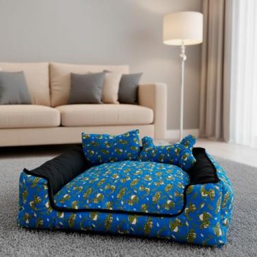 Imagem de Cama Pet Onix Gigante, Cama para Cachorro e Gato, 100 x 100 x 20cm, Impermeável, Confortável e Resistente, Fácil de Limpar, Azul Dino