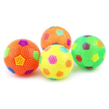 Imagem de Bola Interativa para Cães e Gatos, Colorida, Borracha Durável, 6.5cm, com Luz LED e Apito, Brinquedo Pet