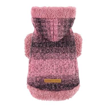 Imagem de Fitwarm Suéter felpudo para cães, roupas de inverno de malha para cães pequenos, roupa com capuz para gatos de estimação, rosa mesclado, preto, PP