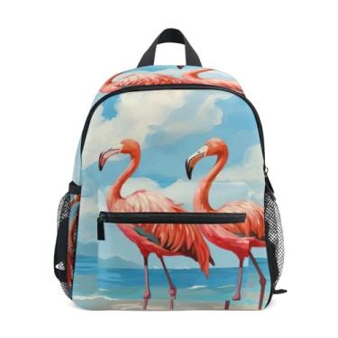 Imagem de Pink Flamingos Beach Simple Modern Kids Backpack with Whistle, 2 Bottle Pockets, Lightweight, Kindergarten Backpack 10x4x12 In, for Ages 3-8