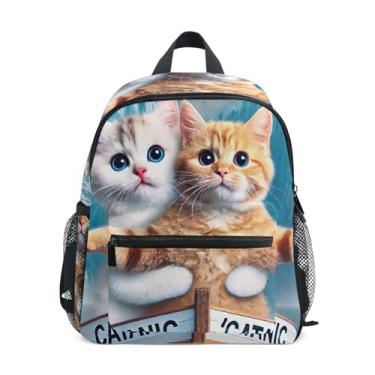 Imagem de GAIGEO Cats Print Titanic Kitten Backpacks for Kids with Whistle, 2 Bottle Pockets, Lightweight, Travel Backpack for Kids 10x4x12 In, for Ages 3-8