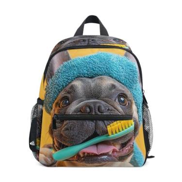 Imagem de GAIGEO Happy Bulldog Print Toddler Mini Backpack with Whistle, Adjustable Chest Strap, Girl Toddler Backpack Lightweight & Compact for Ages 3-8