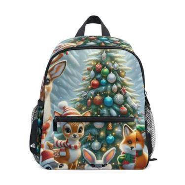 Imagem de GAIGEO Christmas Animals Deer Fox Kids Small Backpack, 10x4x12 In, Kids School Backpack for Girls Includes Water Bottle Pockets, Whistle Clip for Safety