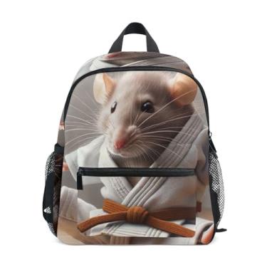 Imagem de GAIGEO Rat Karate Mouse Cute Mini Backpack for Kids, 10x4x12 In, Boys Mini Backpack Includes Water Bottle Pockets, Whistle Clip for Safety