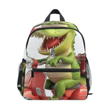 Imagem de GAIGEO Cute Alligator Funny Animal Small School Backpack 10x4x12 In, Baby Boy Backpack with Water Bottle Pockets, Whistle Buckle