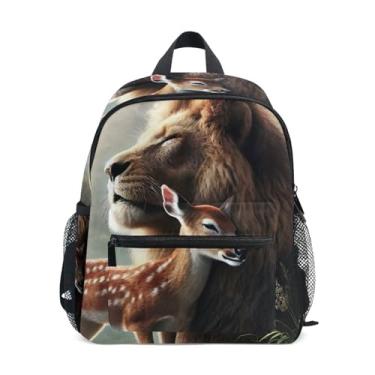 Imagem de GAIGEO Cute Lion Deer Floral Baby Backpack 10x4x12 In, Kids School Backpack for Girls with Water Bottle Pockets, Whistle Buckle