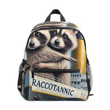 Imagem de GAIGEO Cute Raccoons Funny Animal Small Backpack for Kids Preschool Backpack for Girls with Front Pocket, Safety Whistle for Ages 3-8