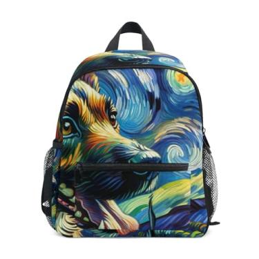 Imagem de GAIGEO Cute Dog Print Starry Night Kids School Backpack with Whistle, 2 Bottle Pockets, Lightweight, Girls Travel Backpack 10x4x12 In, for Ages 3-8