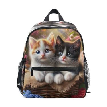 Imagem de GAIGEO Kitten Floral Cute Cats Mini Backpack for Kids 10x4x12 In, Girl Backpack with Water Bottle Pockets, Whistle Buckle