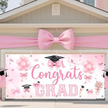Imagem de Sursurprise Capa de banner de formatura para porta de garagem com laço rosa, 2026 Congrats Grad, grande, pano de fundo, para ambientes internos, externos, decoração de festa