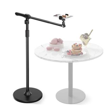 Imagem de Suporte de telefone superior para gravação de vídeo, suporte de chão alto com controle remoto Bluetooth, tripé de braço extensível de 360° para transmissão ao vivo, arte, culinária - Compatível com