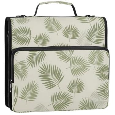 Imagem de 3 fichários para fichários de 3,5 cm Anel D tropical folhas de palmeira verde organizador de fichários escolares bolsa com alça de ombro carteira engraçada e estojo suporte de pasta de anel 34,5 x