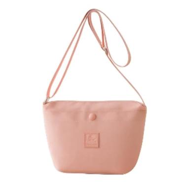 Imagem de Bolsa tiracolo de cor sólida resistente à água para mulheres, bolsa de ombro leve e simples com fecho de zíper para passeios diários, rosa, Tendência