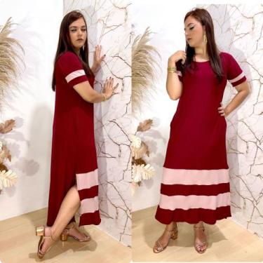 Imagem de Vestido Longo Feminino Bicolor LISTRA de Manguinha Casual Moda Evangél