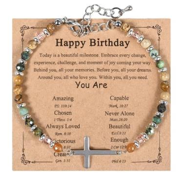 Imagem de ISAROARO Pulseira de cruz cristã para mulheres - Presente de confirmação de batismo de Páscoa, enchimento exclusivo para mãe, irmã, filha, amigas em Cristo, Natal, aniversário, Large, Aço inoxidável