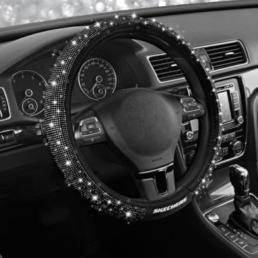 Imagem de Skechers Capa de volante feminina brilhante, couro com strass de cristal brilhante, presente interior de carro elegante, ajuste universal 35,5 cm 1/5.1-38.1 cm para carros, SUVs, caminhões, diamante