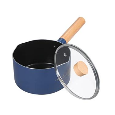 Imagem de Panela de Leite Antiaderente com Tampa Pequena Sopa para Macarrão Residencial Multifuncional Cabo Madeira Faisão Compatível Fogão Indução Condução Cal