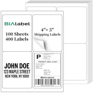 Imagem de 400 etiquetas 10 x 12 cm etiquetas de código de barras para impressoras a laser e jato de tinta, 100 folhas, branco, adesivo permanente, BIAlabel
