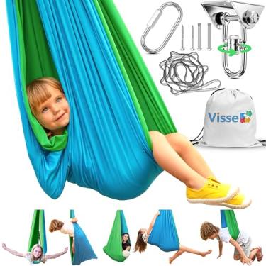 Imagem de Balanço sensorial para crianças em ambientes internos – Terapia calmante Casulo Swing 360° Hardware – Comporta 99,8 kg – Rede sensorial interna e externa – autismo TDAH SPD Suporte sensorial confiável