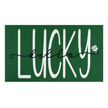Imagem de Tapete de porta Hello Lucky Dia de São Patrício Tapete de boas-vindas com trevo verde, decorações do dia de São Patrício, antiderrapante, tapete de São Patrício, decoração de dia de São Patrício para