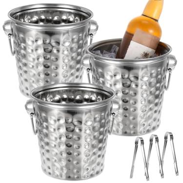 Imagem de Pacote com 3 baldes de gelo com alças e pinças, banheiras de bebidas de metal 3L para gelo e bebidas, baldes de vinho e champanhe para bar, festa, churrasco, uso interno e externo