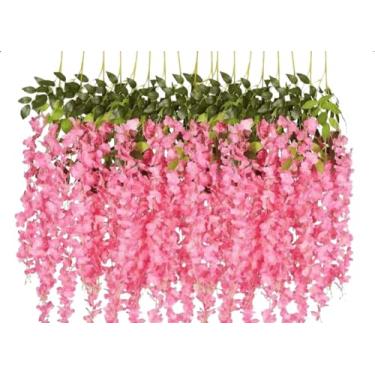 Imagem de Plantas Artificiais Suspensas - Ideais Para Decorar Varandas, Quartos E CaféS(Rosa,Kit com 12 Ramos)