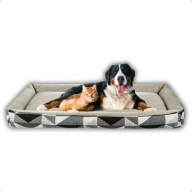 Imagem de Cama Grande para Cachorro e Gato – Caminha Pet Confortável com Laterais Altas e Fundo Impermeável(Triangulo Cinza)
