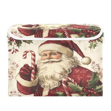 Imagem de SEHANY Linda caixa de armazenamento de Papai Noel de Natal com tampas e alças, organizador de cestas de armazenamento de tecido dobrável, caixas de armazenamento de cubos grandes para roupas, cobertor