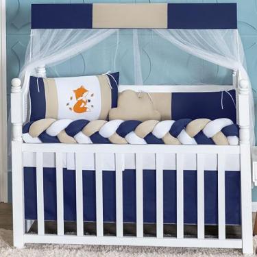 Imagem de Kit Berço Americano Trança 11 Peças Para Bebê Menino Raposa Marinho Nu