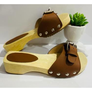 Imagem de Tamanco Baixo Madeira Linda Ramalho Promoção, Marrom, 36