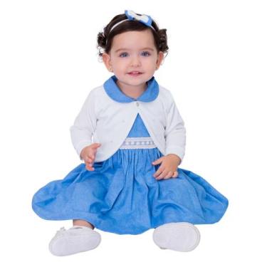 Imagem de Vestido de bebê com bolero e tiara 100% Algodão - Mundo Nina - Helena,