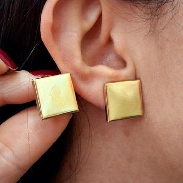 Imagem de Brinco De Pressão Quadrado Folheado A Ouro Sem Furo - FAMA FOLHEADOS