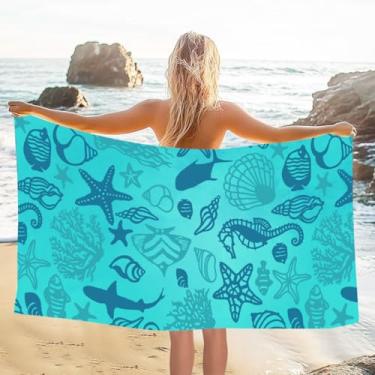 Imagem de Toalha de praia com padrão marítimo, toalha de praia absorvente de microfibra de 76 x 150 cm, cobertor sem areia de secagem rápida, para verão, piscina, viagem, natação, surfe, férias, cruzeiro