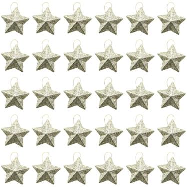 Imagem de BLLNDX 30 peças de enfeites de estrela com glitter dourado, 4 x 4 cm, mini decorações de árvore de Natal, decorações de plástico 3D, suprimentos de artesanato DIY para embrulhar grinaldas de presente