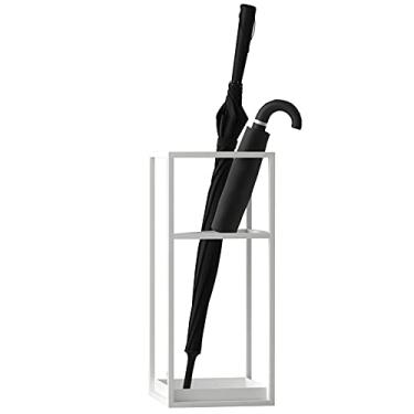 Imagem de 5sssallefaa Suporte de guarda-chuva moderno preto de metal retangular para guarda-chuva, suporte independente para guarda-chuva com bandeja de gotejamento removível, balde de guarda-chuva para porta