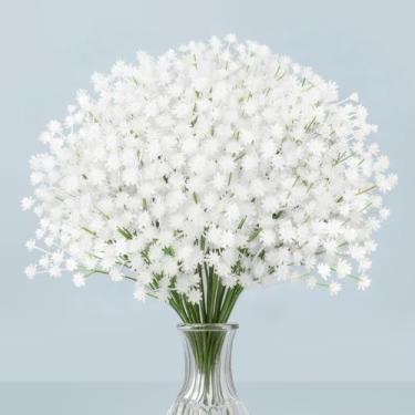Imagem de SCXinnkeer Babys Breath Flores artificiais brancas a granel, 30 peças de buquês de Gypsophila de toque real para centros de mesa, arco de casamento, arranjos florais DIY, decoração de eventos, branco