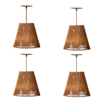 Imagem de Kit 4 Lustre Pendente Moderno Luminaria Rustica Palha De Milho