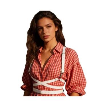 Imagem de Cinto Harness E-Girl Preto E Branco Com Fivela De Metal Multi-Anéis, C