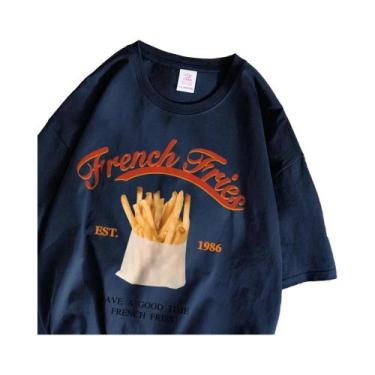 Imagem de Camiseta Feminina De Algodão Com Estampa De Batata Frita, Estilo Solto