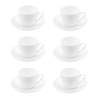 Imagem de Cj 6 Xícaras P/Chá C/Pires de Porcelana Branca Clean 220ml Lyor