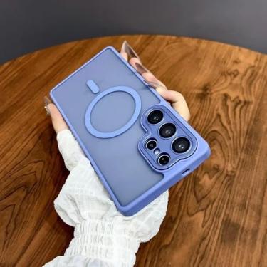 Imagem de Capa magnética de luxo fosca translúcida à prova de choque para Samsung Galaxy S25 S24 S23 Ultra Plus com carregamento sem fio, azul Sierra, para Galaxy S24 Plus
