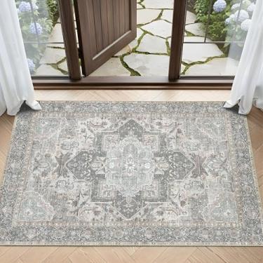 Imagem de Sacred Artisans Tapete de entrada lavável 5 x 7 cm, entrada interna | Tapetes para cozinha, quarto, banheiro | Antiderrapante, ultrafino, macio, perfil baixo, vintage, boho (5 x 7 cm, verde floral)