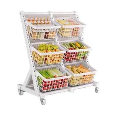 Imagem de Rack de exibição de lanches, rack de frutas e vegetais no chão, carrinho multicamadas com rodas, rack multifuncional de armazenamento de vegetais domésticos, organizadores de cozinha com cestas de