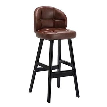 Imagem de Banquetas de bar com apoio para os pés cadeiras de bar de cozinha de couro PU vintage banquinho de bar de madeira cadeiras de jantar para café da manhã em casa - Conjunto de 2