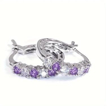 Imagem de Brincos de argola de zircônia multicoloridos requintados para mulheres, festas diárias, banquetes, joias delicadas, presentes, One size, Cobre, Zircônia cúbica